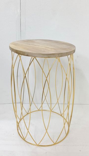 METAL ACCENT TABLE WITH WOODEN TOP 14"X14"X21"H