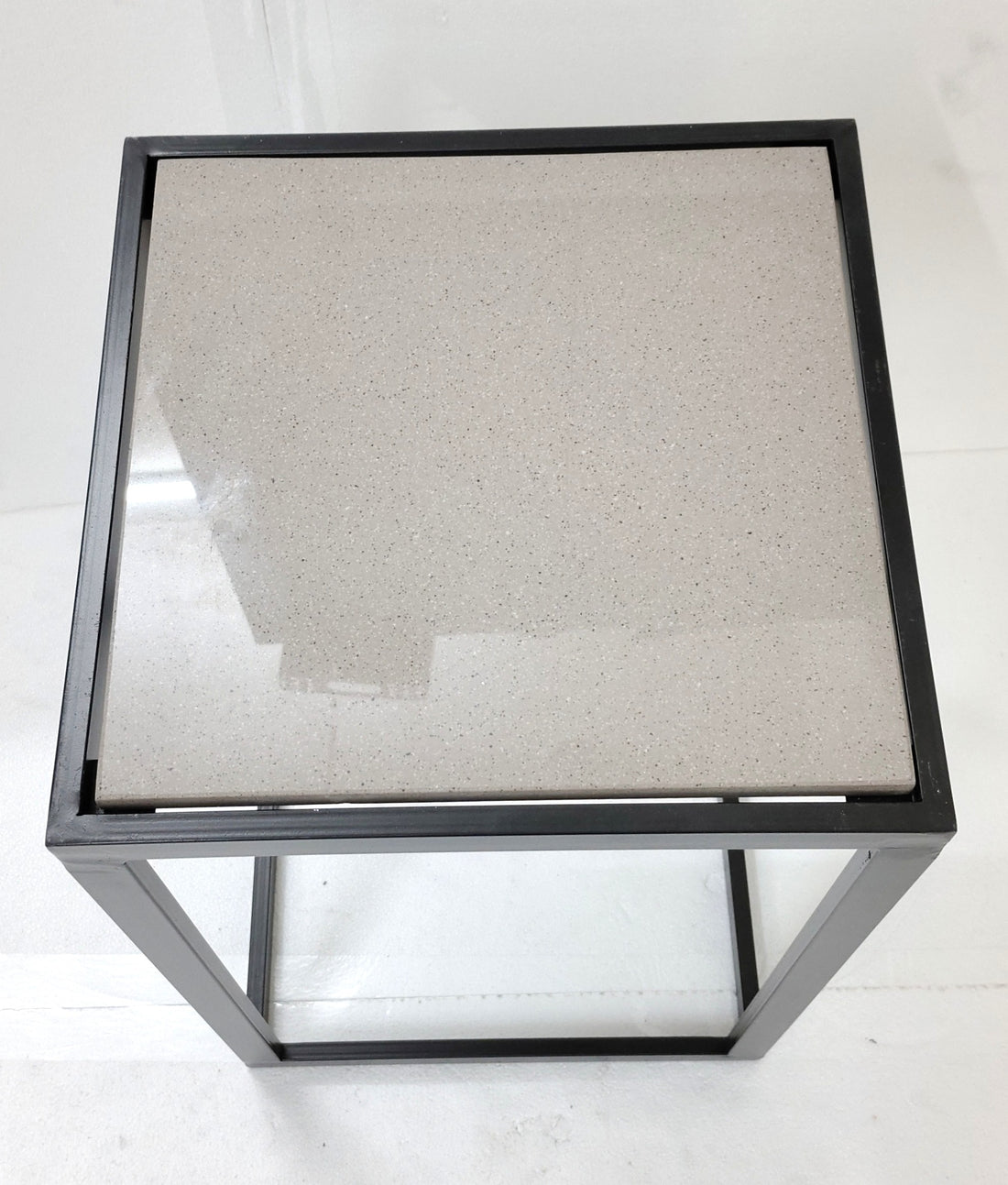 METAL SIDE TABLE WITH GREY MARBLE SELF DESIGN