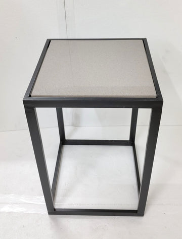 METAL SIDE TABLE WITH GREY MARBLE SELF DESIGN