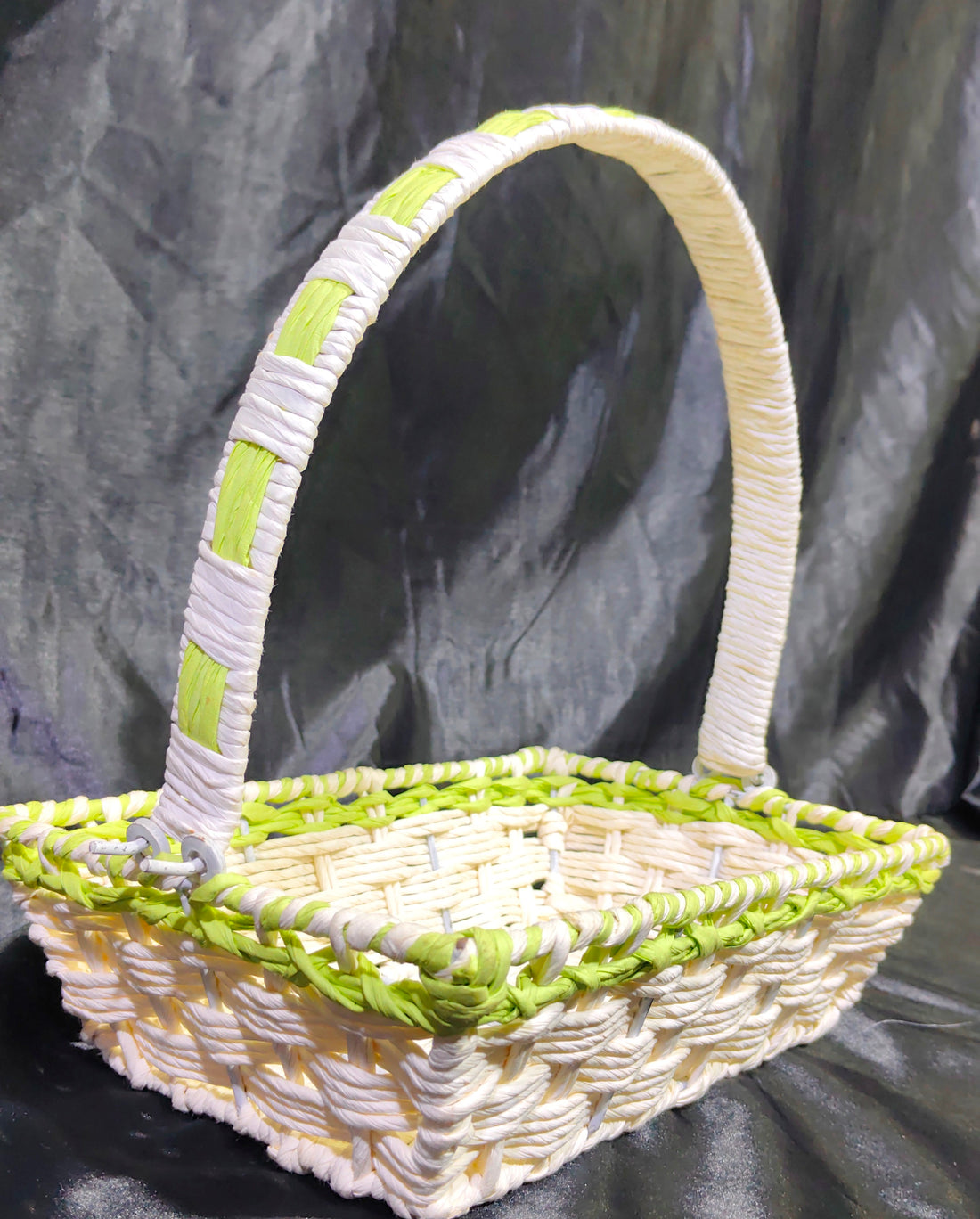 METAL RAFIYA PAPER BOAT HANDWEAVED BASKET W/HANDLE XS - 11"X7"X3"