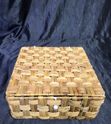 SEAGRASS BOX WITH NATURAL WOOD - 10"X10"X5"