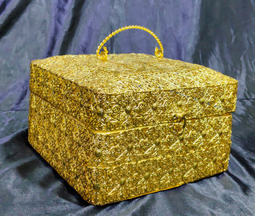 Metal Gold Keepsake welded Square Box Size  10x10x7 "