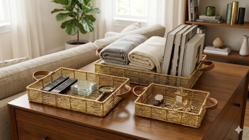 Metal Shining hand Woven Wealthier Tray Set Of 3 , 3 Size Option 15x10x3 , 18x12x3 , 22x16x3