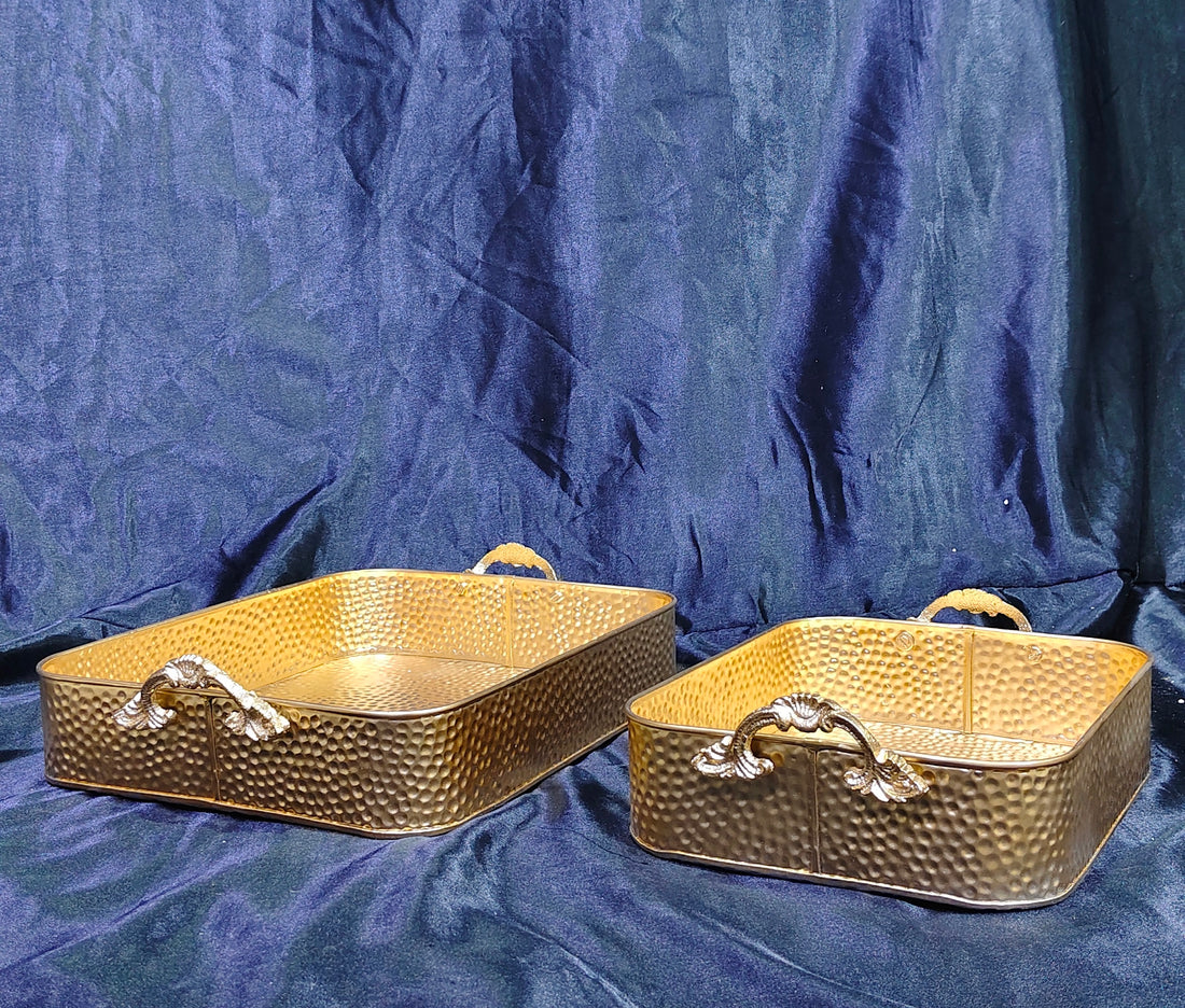GOLD IRON SHEET HAMMER TRAY  SET OF 2 SIZE 11X8" , 13X10"