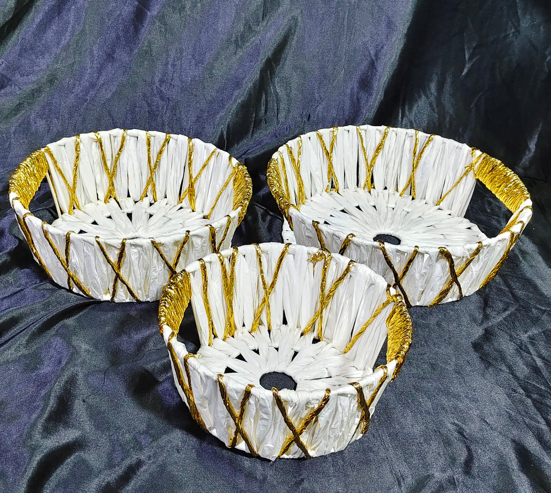 METAL ROUND PAPER AND GOLD BASKET 3 SIZE OPTIONS
