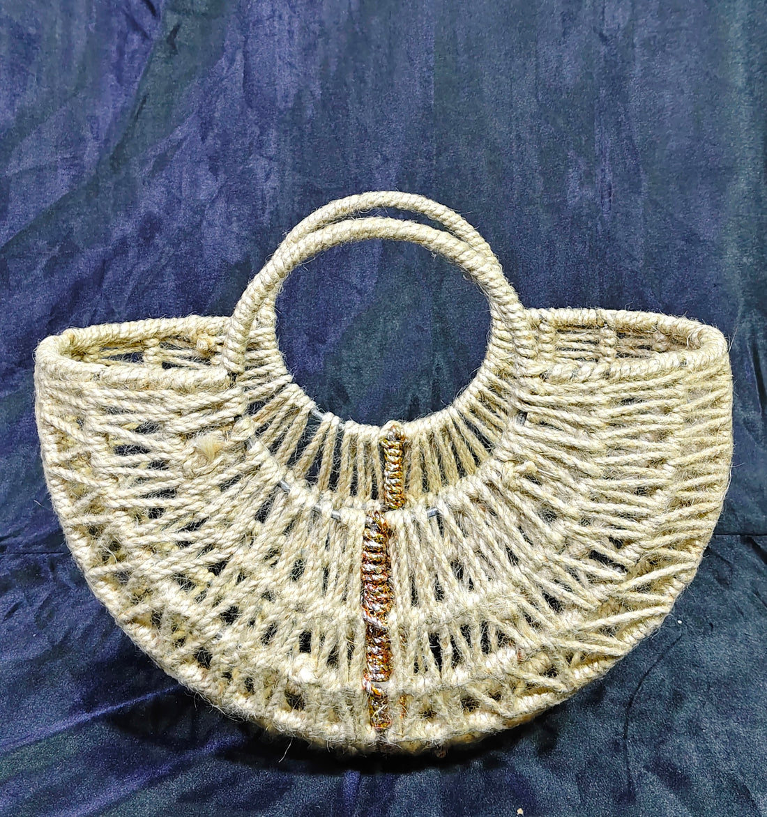 METAL HAND WOVEN BROWN U SHAPE JUTE BAG SIZE 14X6X11"