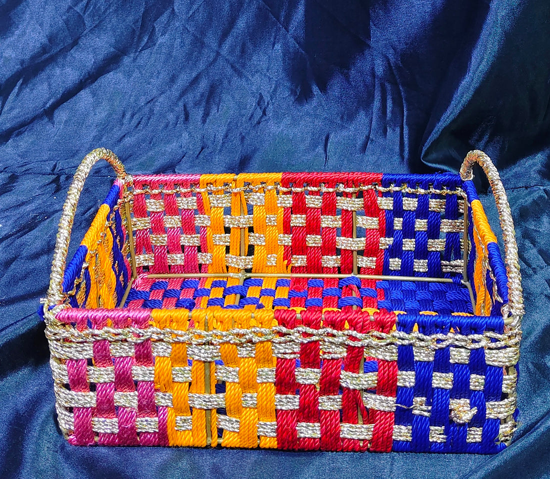 METAL RECTANGULAR MACRUM COLOURFUL BASKET - 12"X8"X4.5"