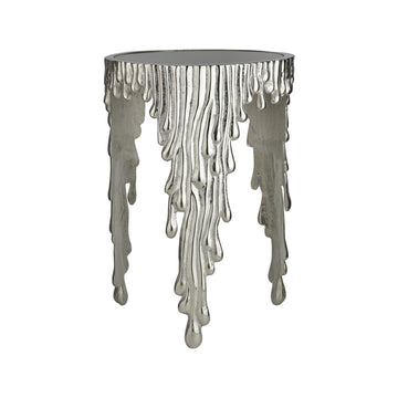 ALUMINIUM MULTIDRIP ACCENT TABLE SILVER WITH BLACK UNBREAKABLE GLASS 16.5"X16.5"X23.5"