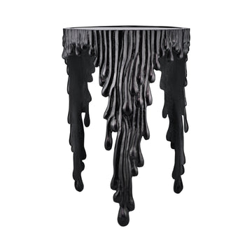 ALUMINIUM MULTIDRIP ACCENT TABLE BLACK WITH BLACK UNBREAKABLE GLASS 16.5"X16.5"X23.5"