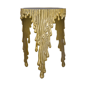 ALUMINIUM MULTIDRIP ACCENT TABLE GOLD WITH BLACK UNBREAKABLE GLASS 16.5"X16.5"X23.5"