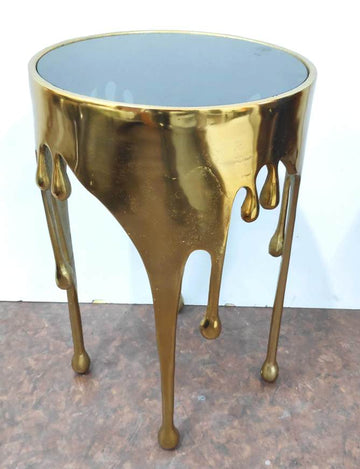 ALUMINIUM DRIP ACCENT TABLE GOLD WITH UNBREAKABLE GLASS
