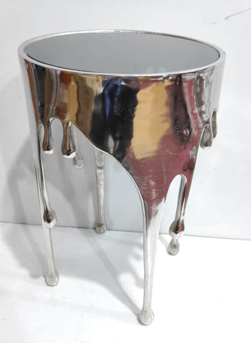 ALUMINIUM DRIP ACCENT TABLE SILVER WITH UNBREAKABLE GLASS
