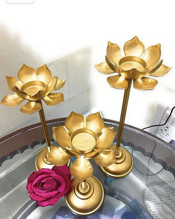 Lotus Glass Candle Stand Set of 3 (S/3)